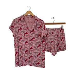 TOMMY JOHN Womens Pajamas Knit Short Set Sz Large Pink Tiger Cheetah Cats